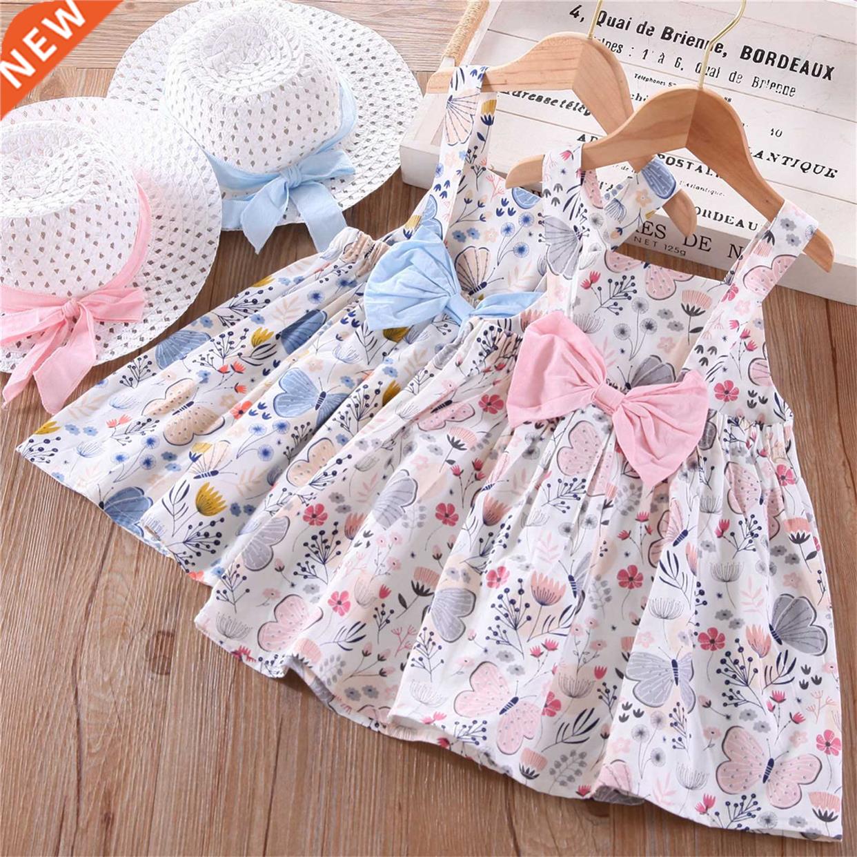 1-5Y Toddler Baby Girls Summer Princess Dress +Hat Sets For