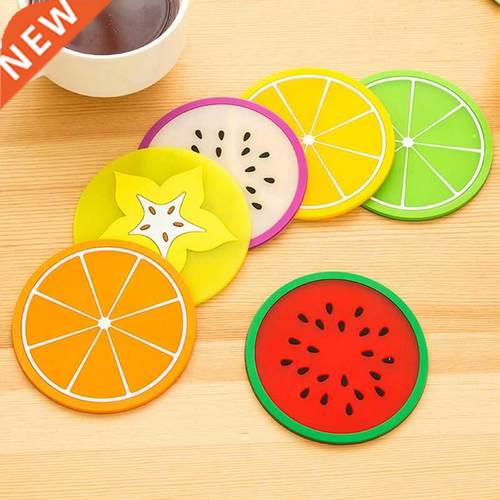 1pc Colorful Cup Drinks Holder Mat Fruit Shapes Coaster Tabl