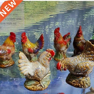 Kiln-change Glazed Porcelain Pottery Rooster and Hen