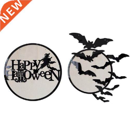 Happy Halloween Wood Pendant Witch Bat Hanging Ornament
