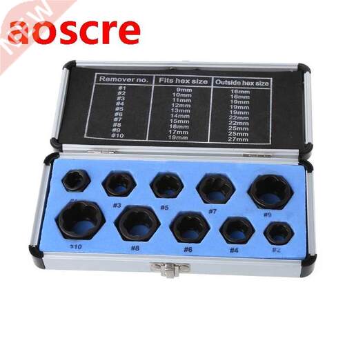 10Pcs/set Damaged Nut Bolt Remover Stud Extractor Set 9-19mm