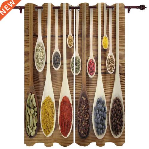Spices Seasoning Spoons Colorful Window Curtains for
