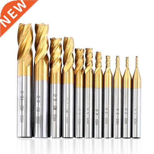 11Pcs Milling Cutters 4-Flute Titanium HSS End Mill Set 1.5-
