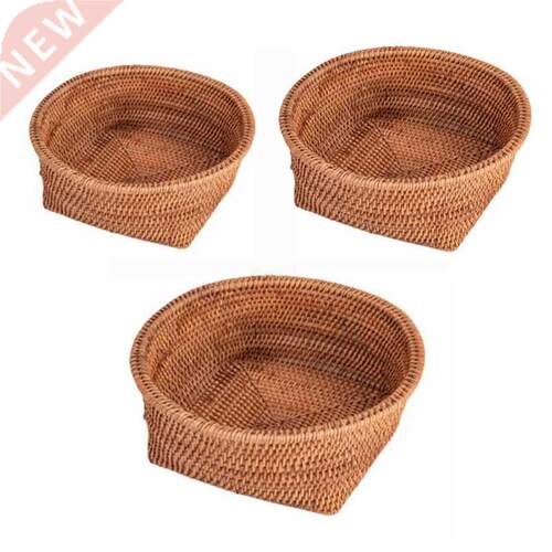 Wicker Rattan Basket Hand Woven Bread Tray Food Fruit