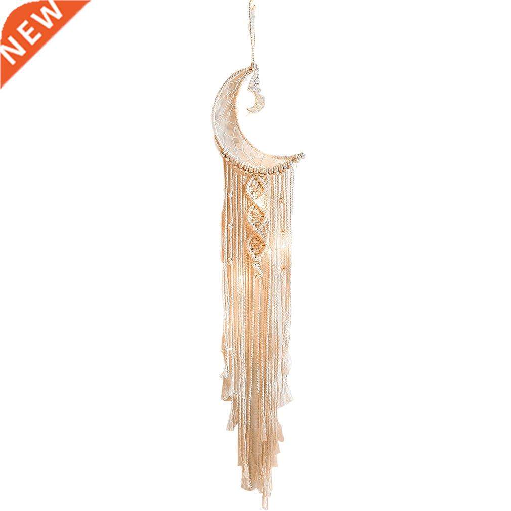 Handmade Owl Light Dream Catcher with Moon and Braided Rope
