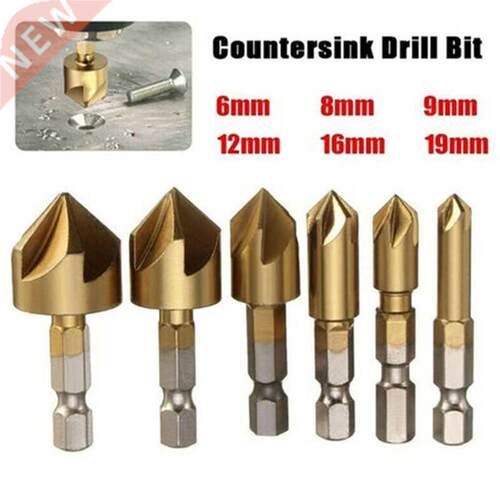 6PCs Countersunk Bits Center Punch Kit 5 Blade Countersunk