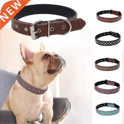 Pet Collar Rhnestone nlad Adjustable Cowhde Decoratve