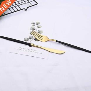 24pcs Black Gold Dinnerware Set Stainless Steel Cutlery Set