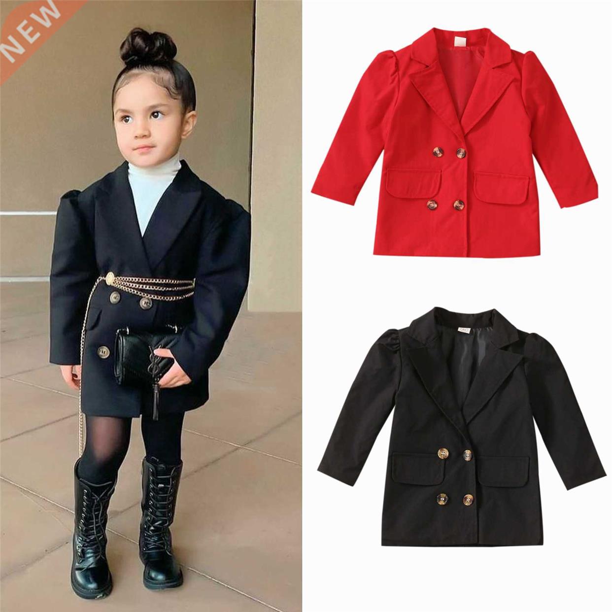 1-6Y Kids Girls Lapel Suit ops Autumn Baby Clothing Solid Co