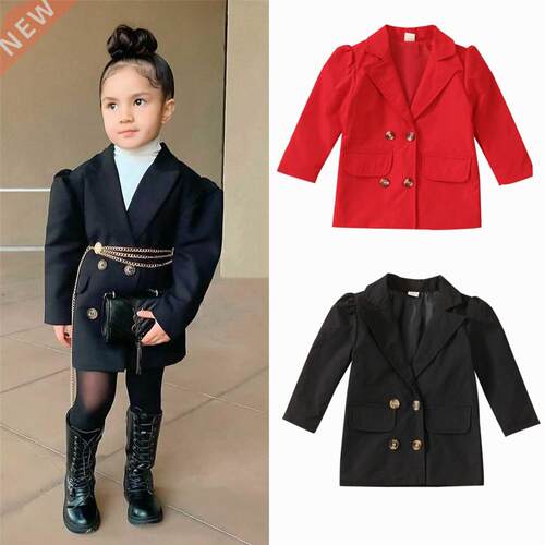 1-6Y Kids Girls Lapel Suit ops Autumn Baby Clothing Solid Co