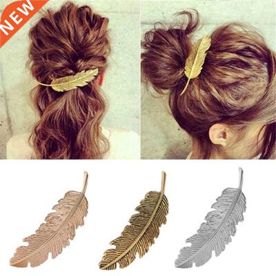 New Alloy Vintage Hair Clip Feather Leaf Shape Barrette Meta