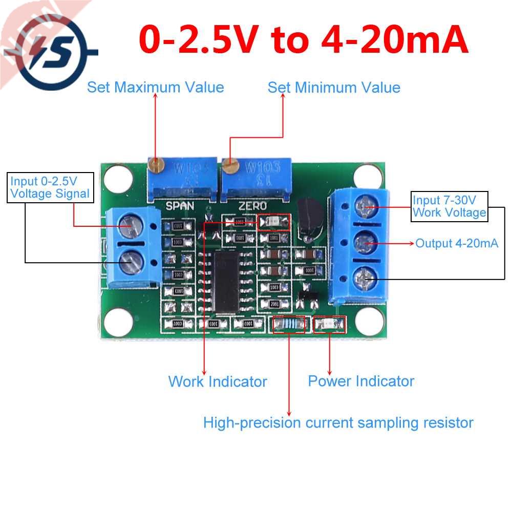 DC 0-2.5V to 4-20mA Non-Isolated Voltage to Current Converte