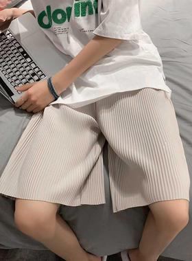 Pleated Summer Casual Shorts Men Fashion Solid Color Loose S
