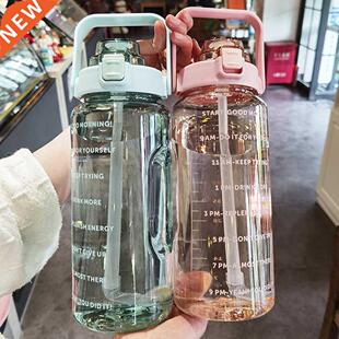 2 Liter Water Bottle with Straw Female Jug Girls Portable Tr