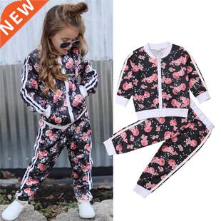 3-7 Years Kids Baby Girl Clothes Set Floral Print Long Sleev