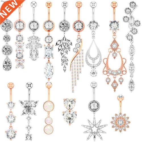 Alsouy 1pc Flower Heart Dangled Belly Navel Percng Button