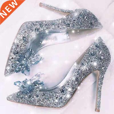 2022 Newest Cinderella Shoes Rhinestone High Heels Women Pu