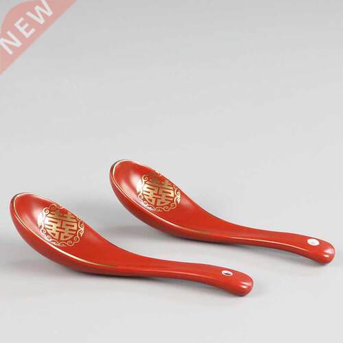 Red Spoon Ceramic Spoon Chinese Style Wedding Household