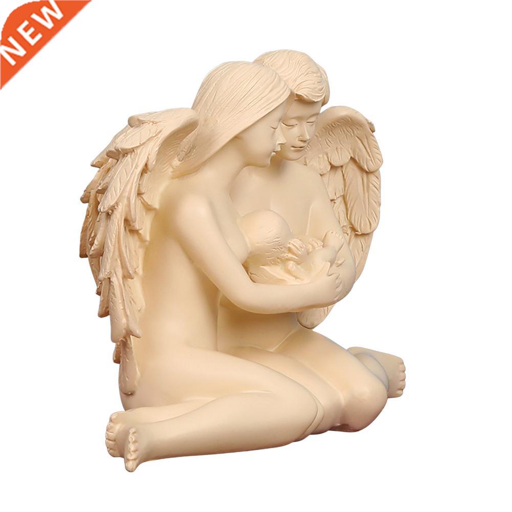 Pious Angel Family Figurine With Baby In Arms Resin Statue