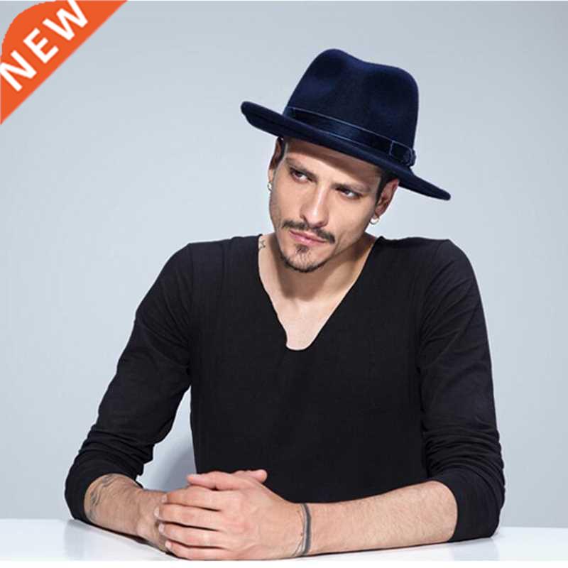 VTG Brand Wool Men's Black Dad Fedora Hat For man Woolen Wid