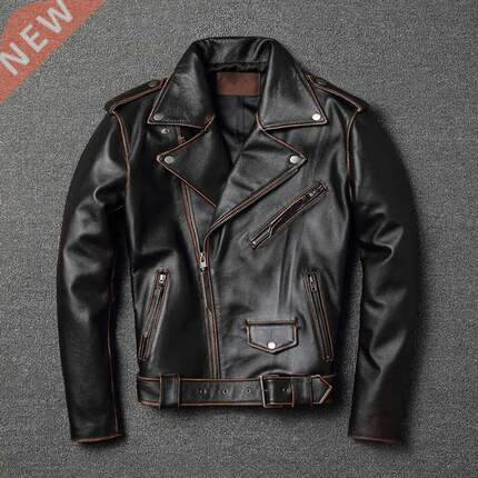 YR!Free shipping.sales.classic motor biker genuine leather j
