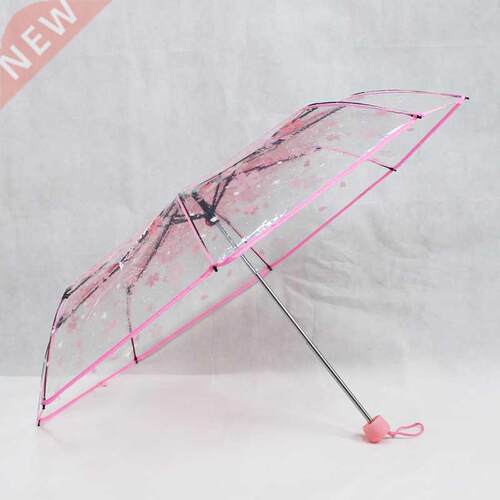 1pc three Fold Umbrella Women Transparent Clear Cherry