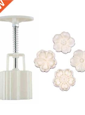 50g Mooncake Mold 4pcs Hibiscus Cherry Stamps Hand Press Moo