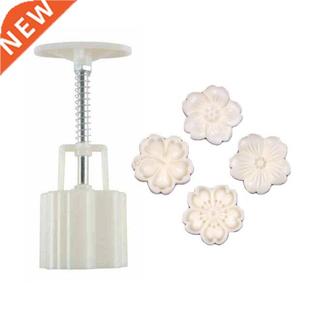 50g Mooncake Mold 4pcs Hibiscus Cherry Stamps Hand Press Moo