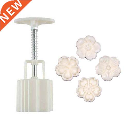 50g Mooncake Mold 4pcs Hibiscus Cherry Stamps Hand Press Moo