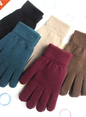 Winter Warm Gloves Thickened Plus Velvet Stretch Knitted Fiv