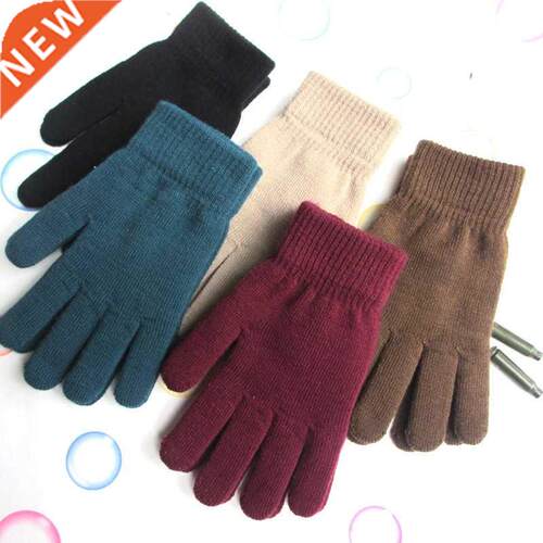 Winter Warm Gloves Thickened Plus Velvet Stretch Knitted Fiv