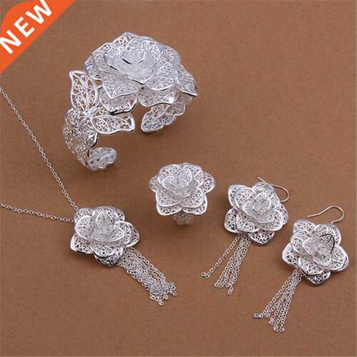 925 sterling Silver Jewelry set for women flower Pendant ban