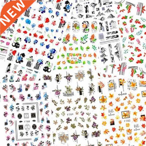 1Sheet Autumn Maple Leaf Nail Art Stickers 3D Gold Fall