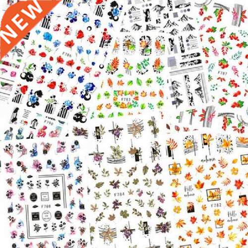 1Sheet Autumn Maple Leaf Nail Art Stickers 3D Gold Fall