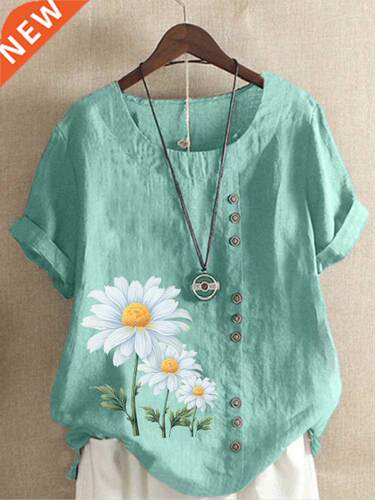 Women's Summer Round Neck Short Sleeve T-shirt Casual Cotton