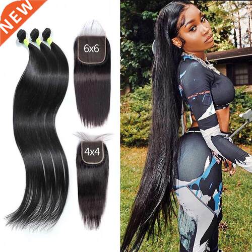 30 40 Inch Bundles With 6x6 4x4 Lace Closure Straight Weave
