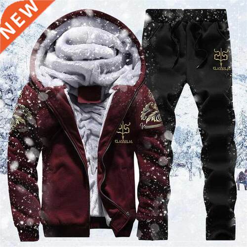 2021 Winter Thick Men Sports Suit Tracksuit Hooded Sportswea