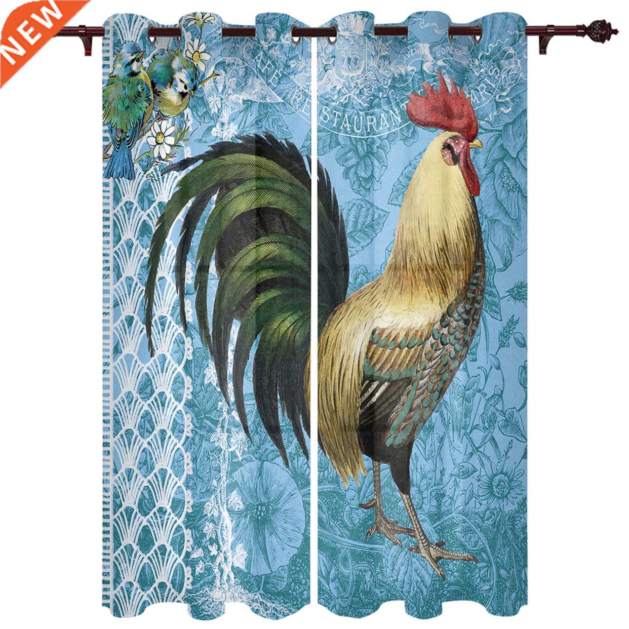 Animal Rooster Vintage Background Window Curtains Kitchen