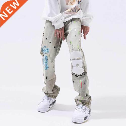 Hajuku Embroidery Painted Mask Retro Casual Jeans Pants fo