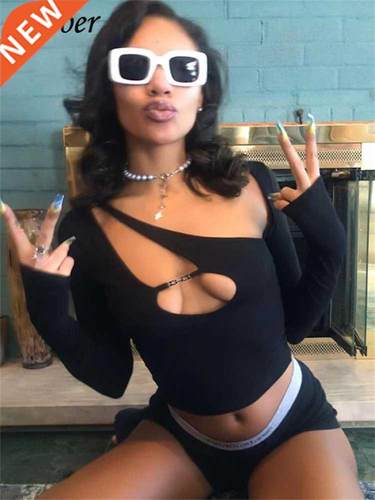 Nibber Hollow Out Crop Top Y2K Punk Tee Shirts For Women Asy