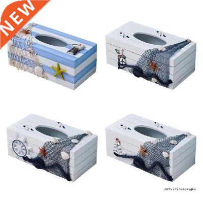 Mediterranean Style Tissue Box Cover Wooden Rectangular
