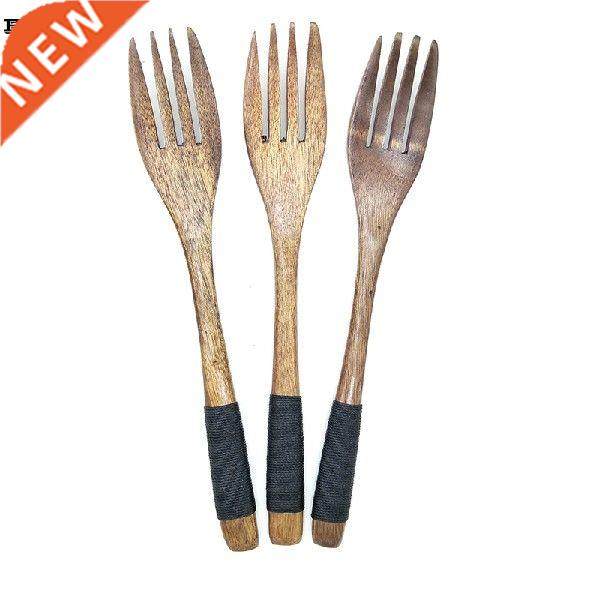 3 pcs japan handmade handle wooden fruit forks 4-tooth