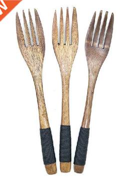 3 pcs Japan Handmade Handle Wooden Fruit Forks 4-Tooth