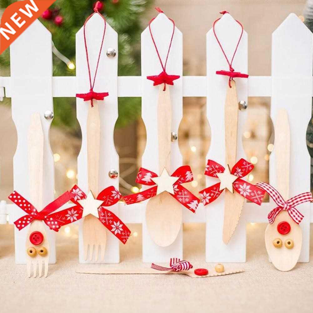 6Pcs Wooden Spoon 适用于k Bowknot Star Xmas Tree Hanging Orn