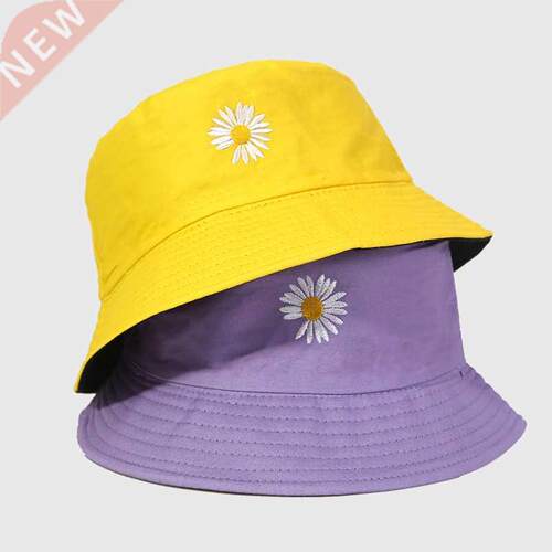 2021 Summer Daisy Embroidery Bucket Hat For Women Girls Fold