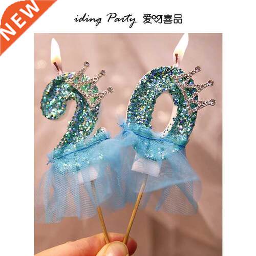 Girl Birthday Shiny Candle Toppers Crown Number Smoke-free A