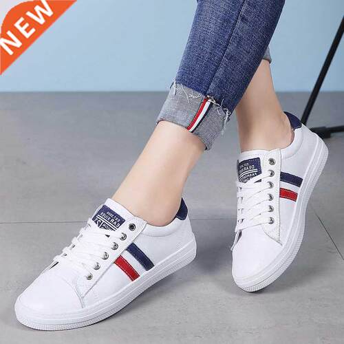 Fashion Women White Flats Girl Student Genuine Leathe Lace U