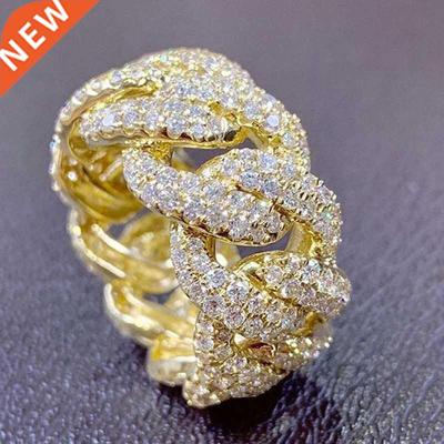 Luxury Male Female Rings Gold Bling Bling Hip Hop Punk Zirco