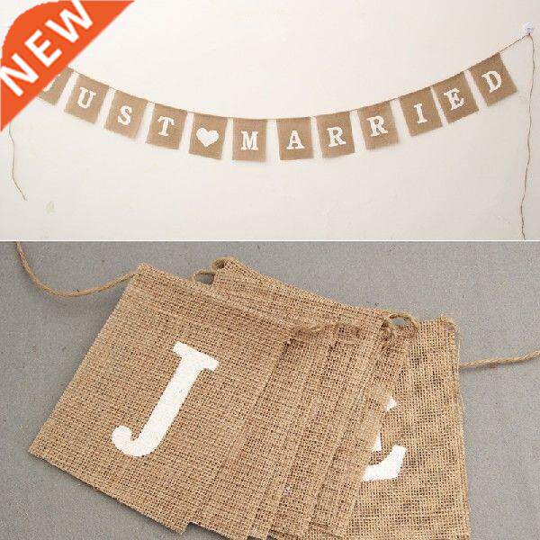 Jute Burlap Bunting Rustic Just Married Mr Mrs Wedding