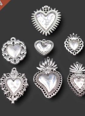 7pcs Mix Mexican Style Large Catholic Sacred Heart Amulet Pe